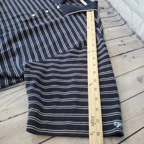 Cutter & Buck Large 1/4 Button Short Sleeve Polo Shirt Navy Blue Striped - Picture 8 of 9